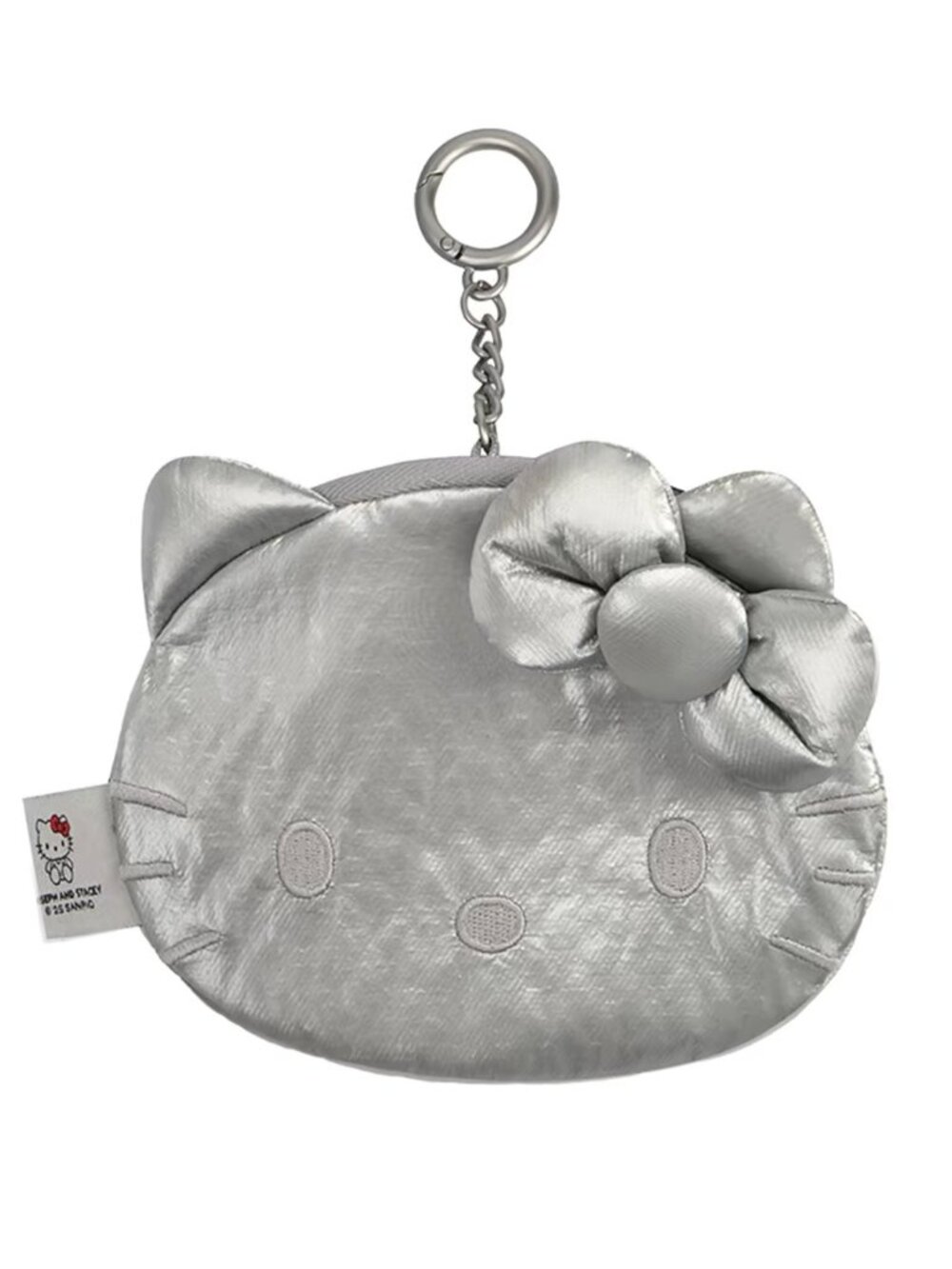 NWT Hello Kitty Metallic Silver Face Keychain Pouch